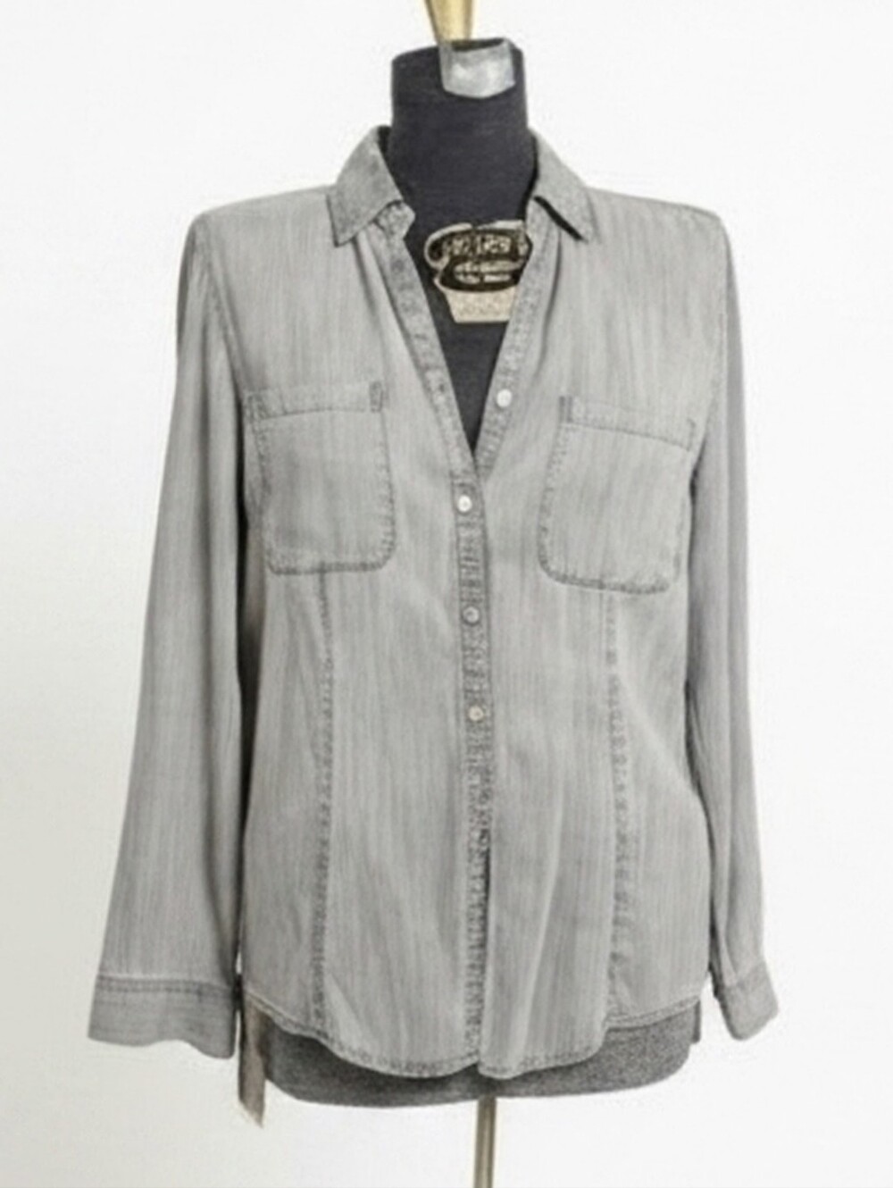 NWOT Chico's Olive Gray Button Down Tencel Shirt Size 1/M